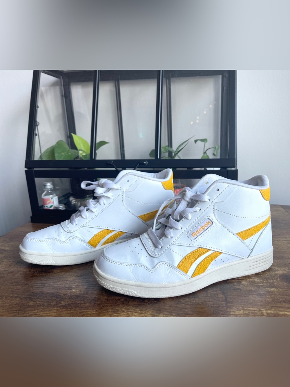 Like New Reebok White Sneakers with Yellow Accents - Women’s Streetwear